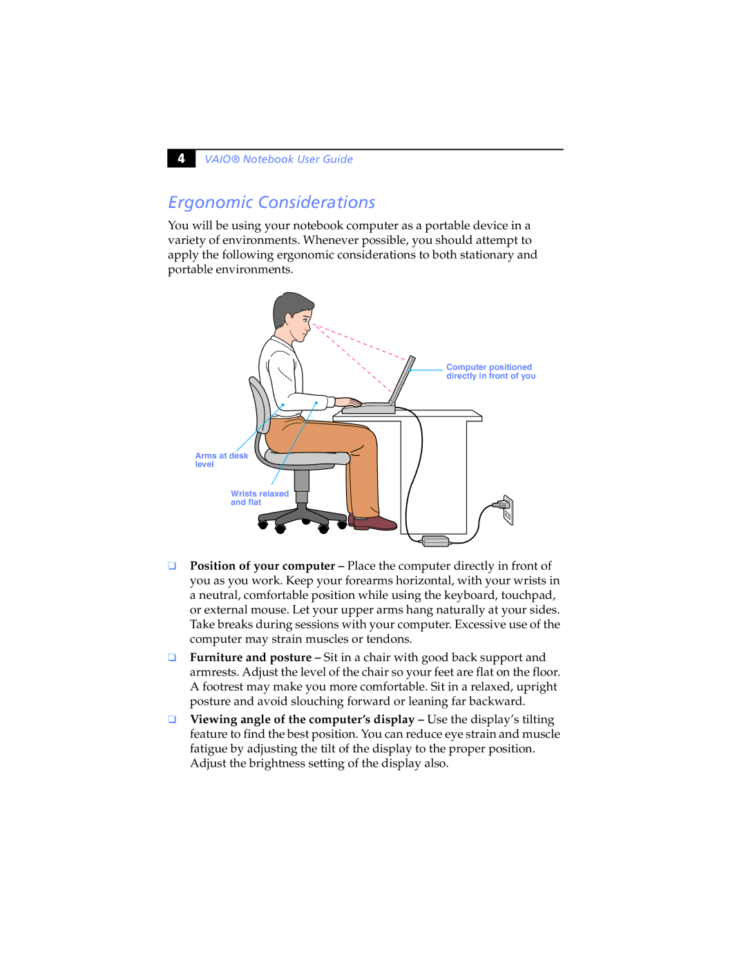 Sony PCG-SR5K, PCG-SR7K manual Ergonomic Considerations 