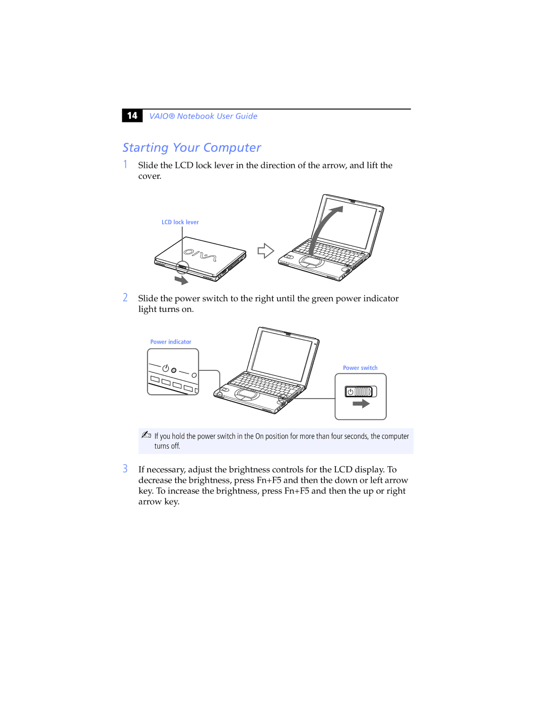 Sony PCG-SR5K, PCG-SR7K manual Starting Your Computer, Vaio Notebook User Guide 