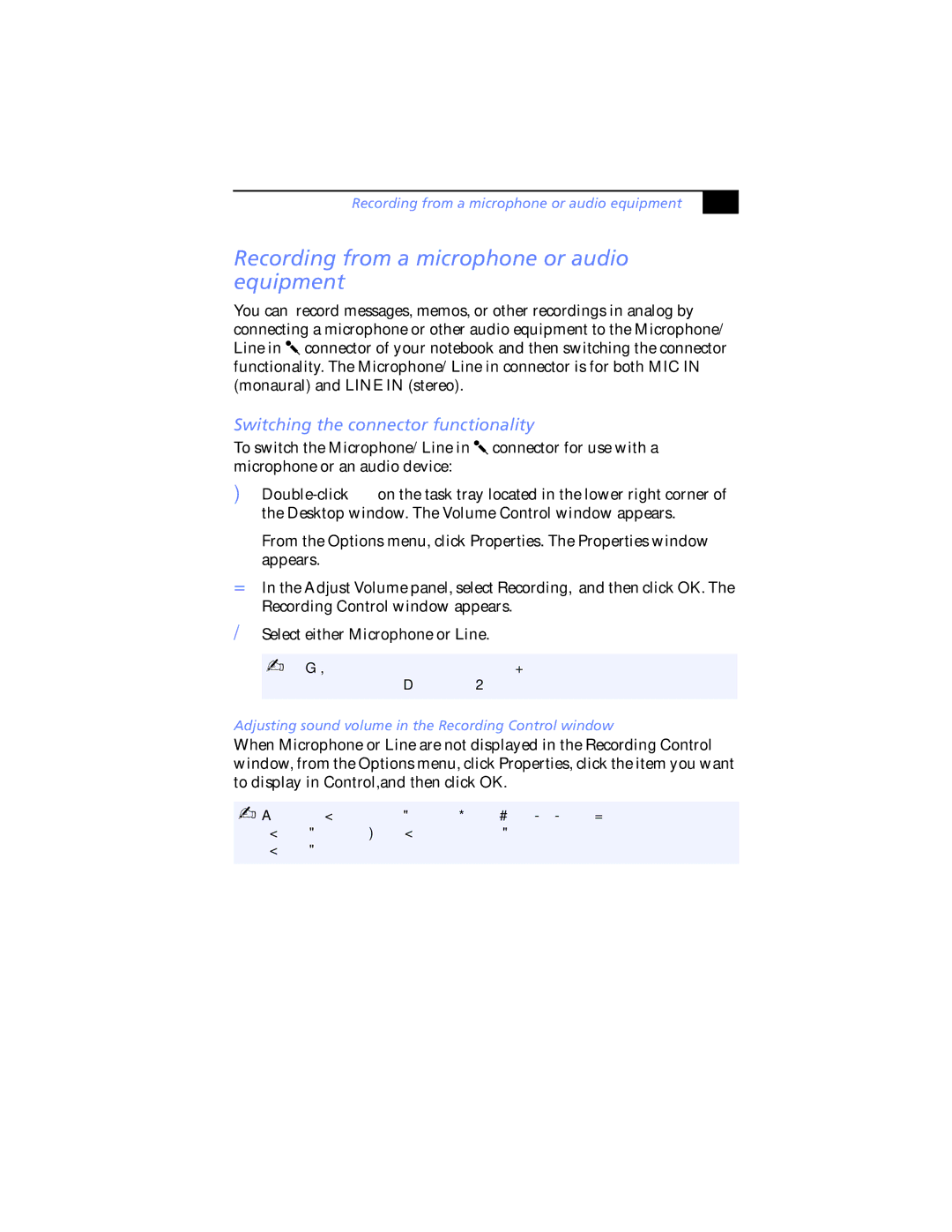 Sony PCG-SR7K, PCG-SR5K manual Recording from a microphone or audio equipment, Switching the connector functionality 