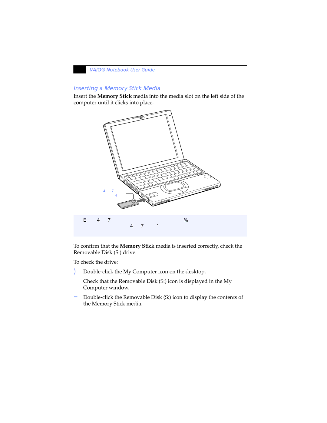 Sony PCG-SR5K, PCG-SR7K manual Inserting a Memory Stick Media 