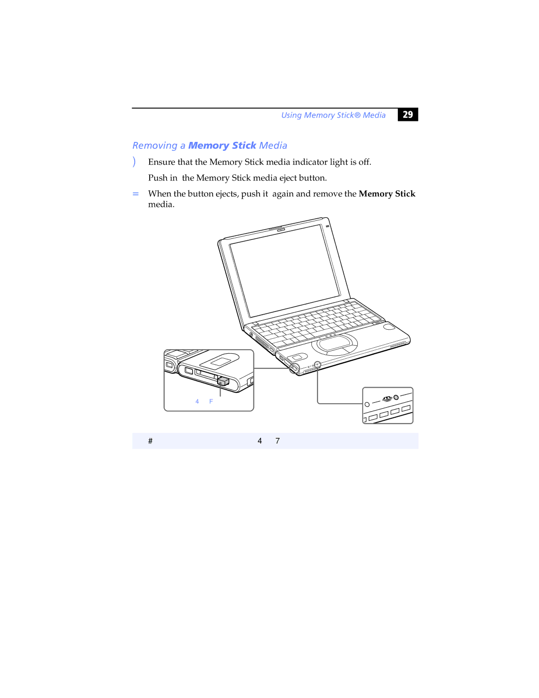 Sony PCG-SR7K, PCG-SR5K manual Removing a Memory Stick Media 