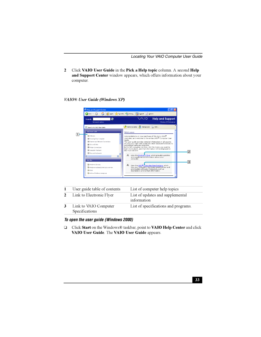 Sony PCG-V505B quick start Vaio User Guide Windows XP, To open the user guide Windows 