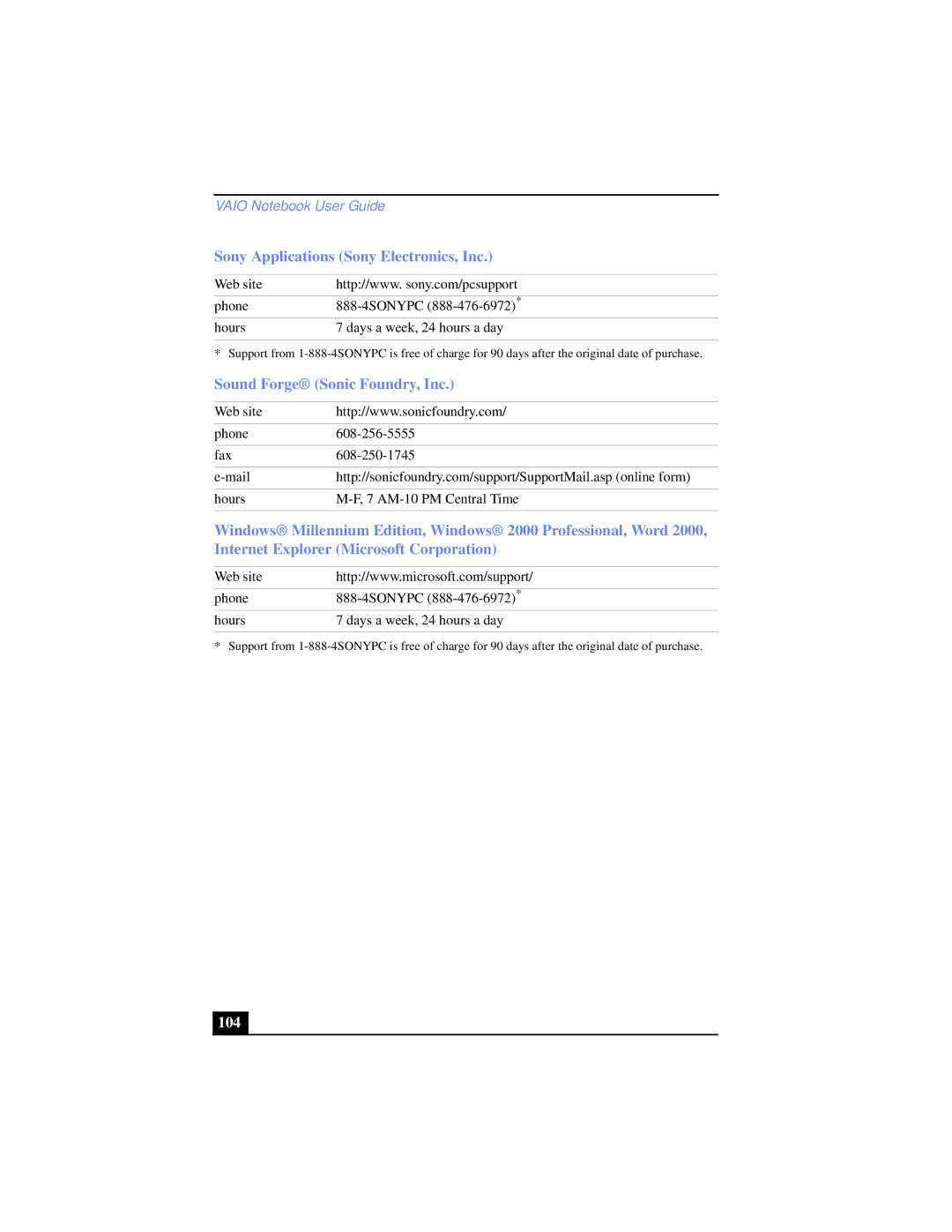 Sony PCG-XG39K, PCG-XG38K manual Sony Applications Sony Electronics, Inc, 104 