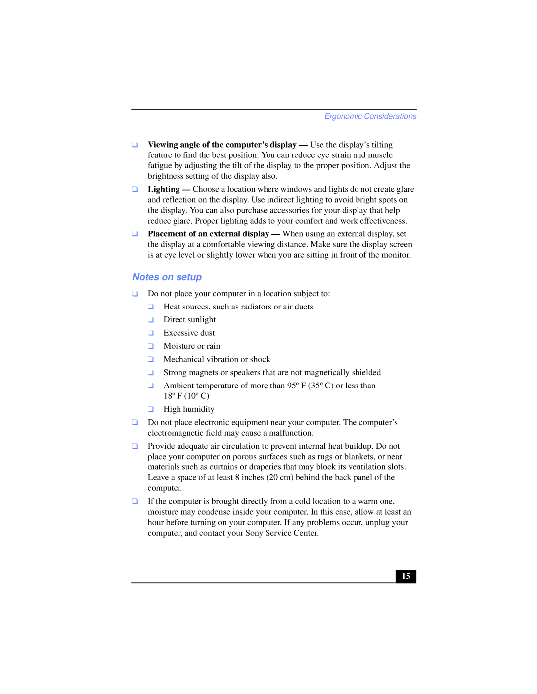 Sony PCG-XG38K, PCG-XG39K manual Ergonomic Considerations 