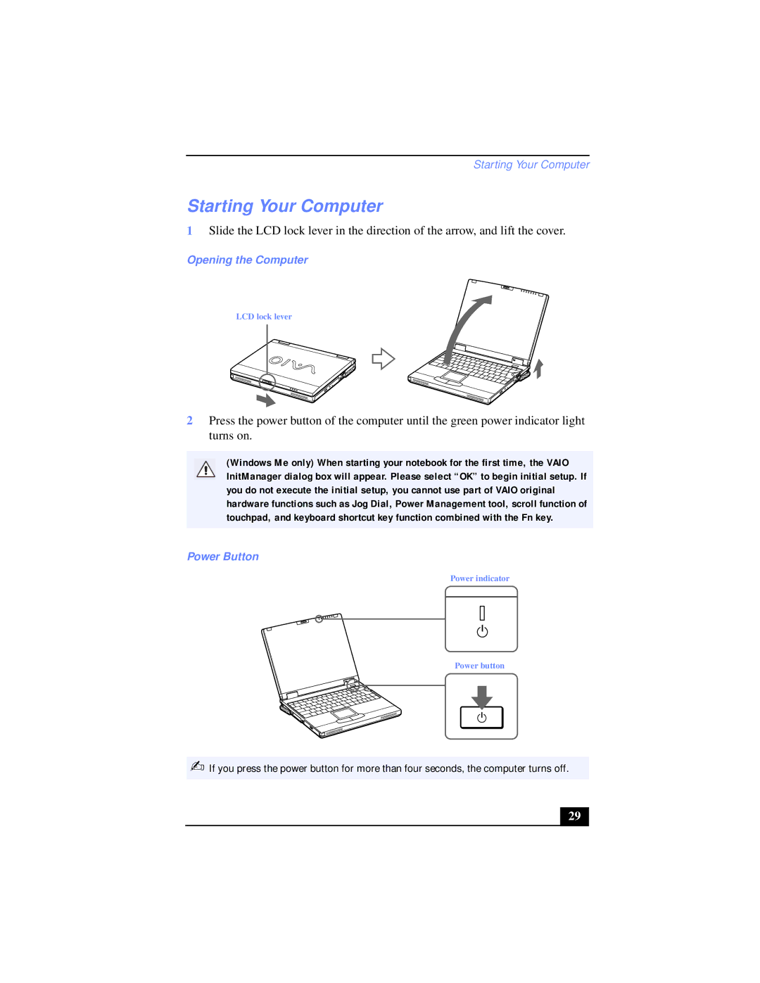 Sony PCG-XG39K, PCG-XG38K manual Starting Your Computer, Opening the Computer 