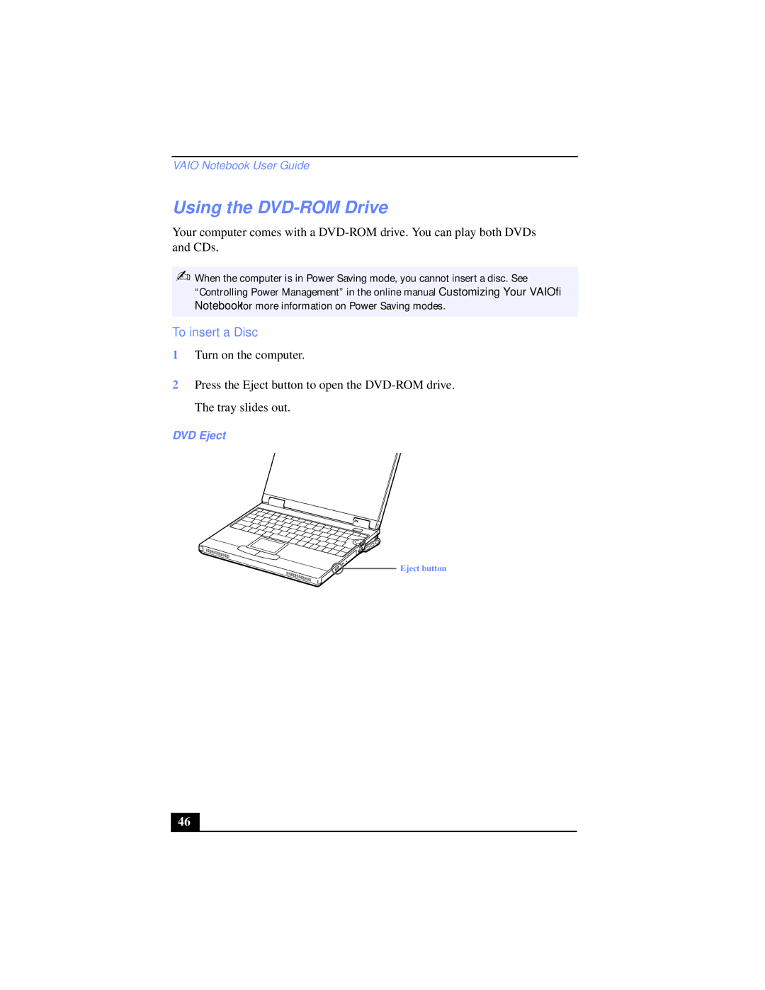 Sony PCG-XG39K, PCG-XG38K manual Using the DVD-ROM Drive, To insert a Disc, DVD Eject 