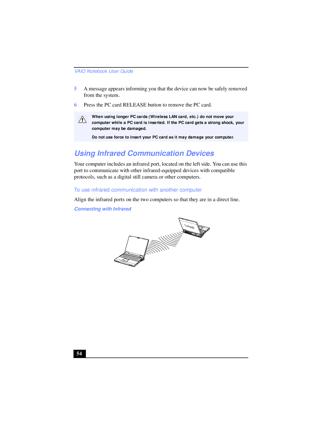 Sony PCG-XG39K, PCG-XG38 manual Using Infrared Communication Devices, To use infrared communication with another computer 