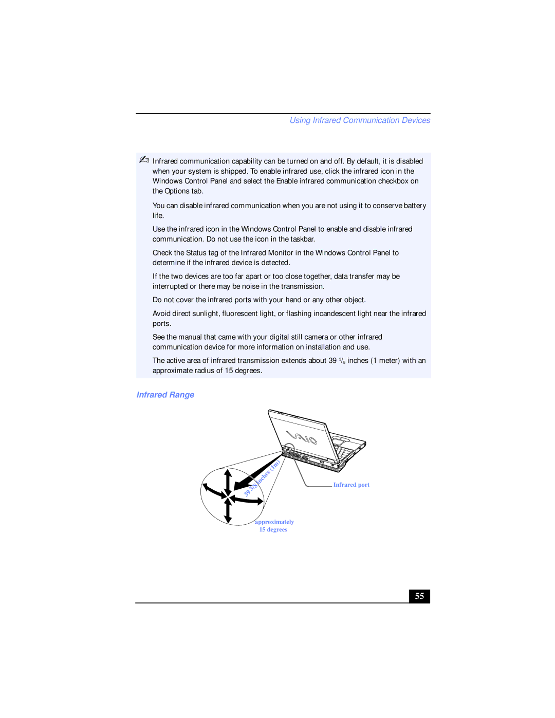 Sony PCG-XG38K, PCG-XG39K manual Using Infrared Communication Devices, Infrared Range 