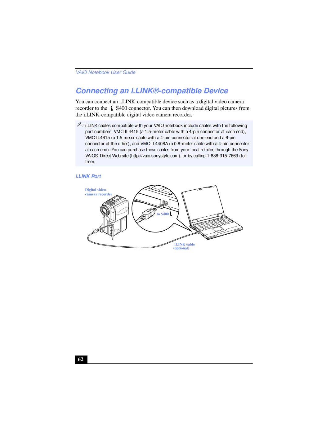 Sony PCG-XG39K, PCG-XG38K manual Connecting an i.LINK-compatible Device, Link Port 