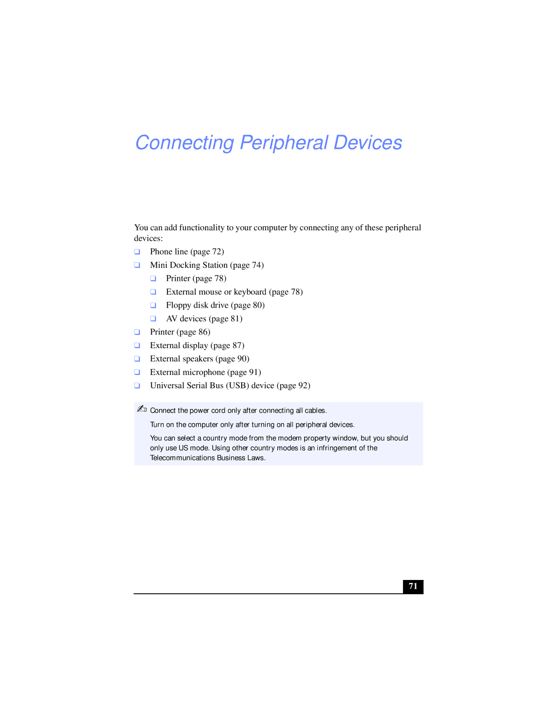 Sony PCG-XG38K, PCG-XG39K manual Connecting Peripheral Devices 