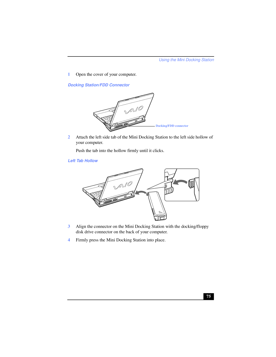 Sony PCG-XG38K, PCG-XG39K manual Docking Station/FDD Connector, Left Tab Hollow 