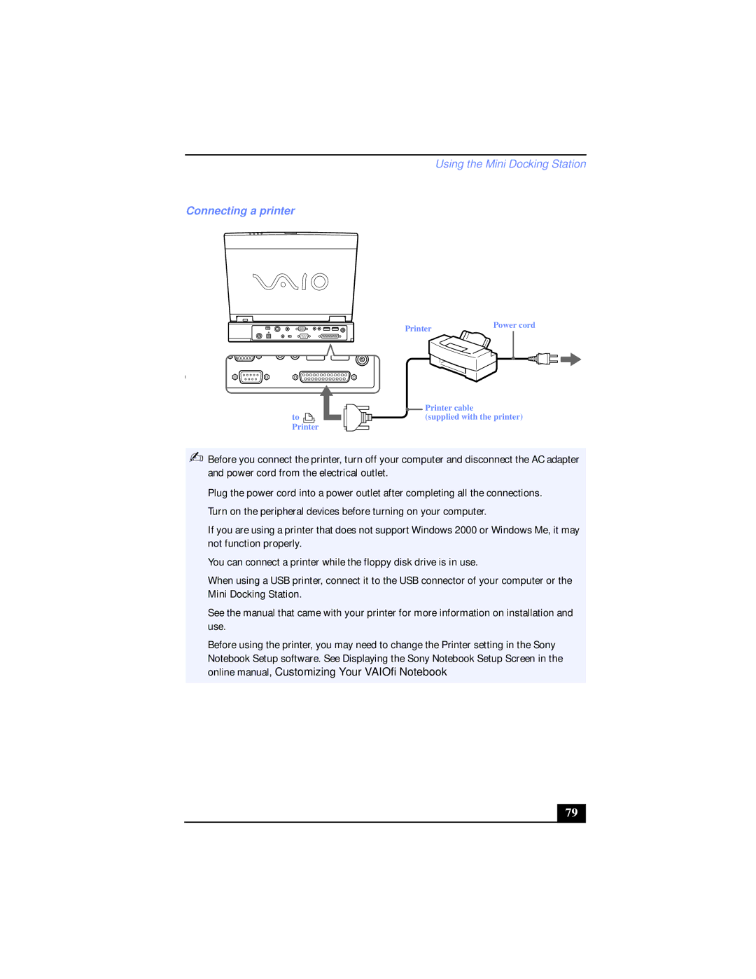 Sony PCG-XG38K, PCG-XG39K manual Connecting a printer 