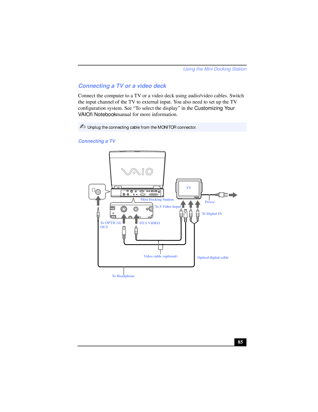 Sony PCG-XG39K, PCG-XG38K manual Connecting a TV or a video deck 