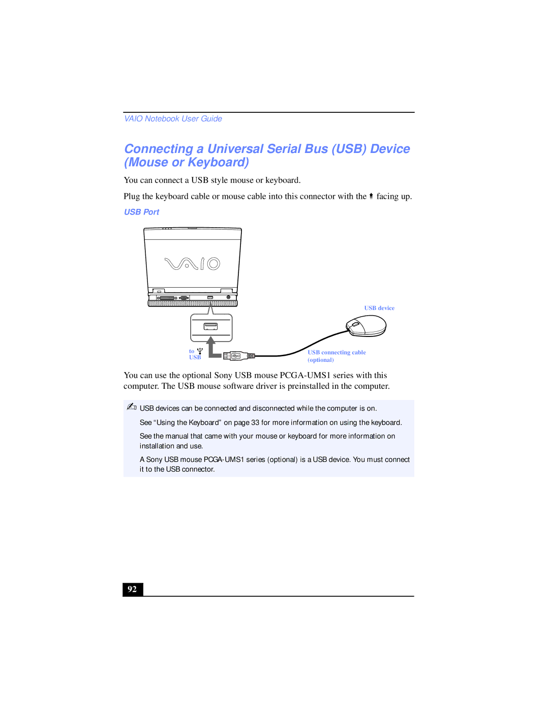 Sony PCG-XG39K, PCG-XG38K manual USB Port 