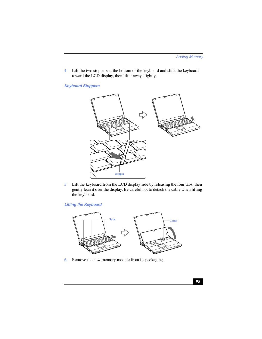 Sony PCG-XG38K, PCG-XG39K manual Keyboard Stoppers, Lifting the Keyboard 