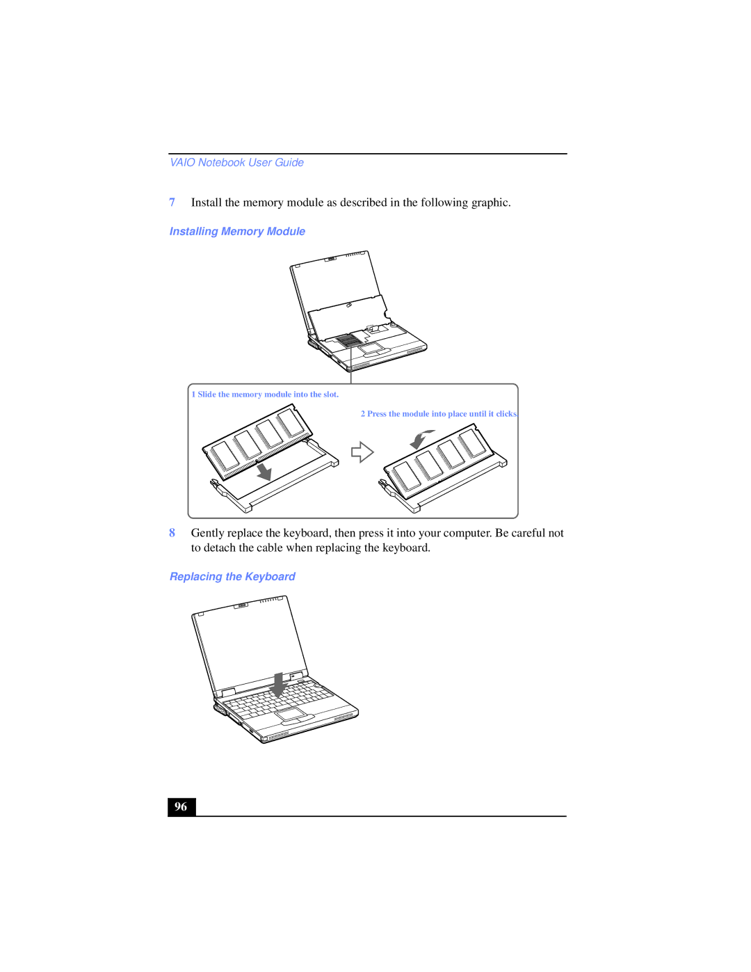 Sony PCG-XG39K, PCG-XG38K manual Installing Memory Module, Replacing the Keyboard 