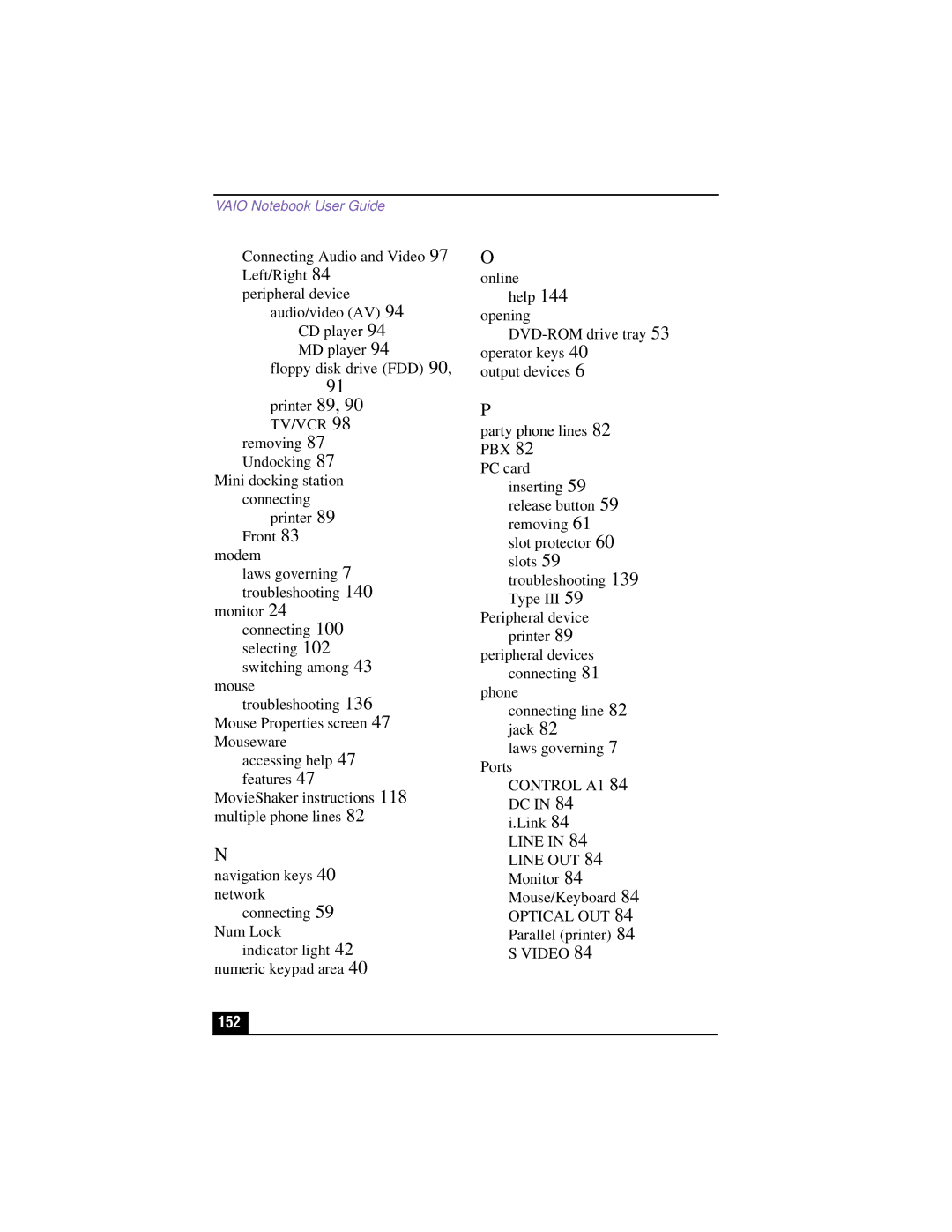 Sony PCG-XG700K, PCG-XG500K manual 152 