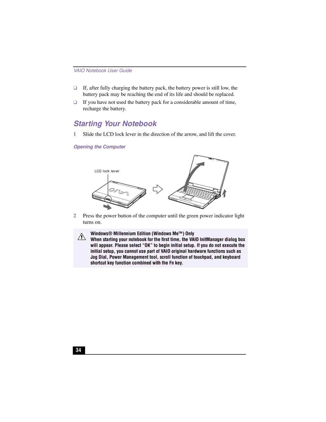 Sony PCG-XG500K, PCG-XG700K manual Starting Your Notebook, Opening the Computer 