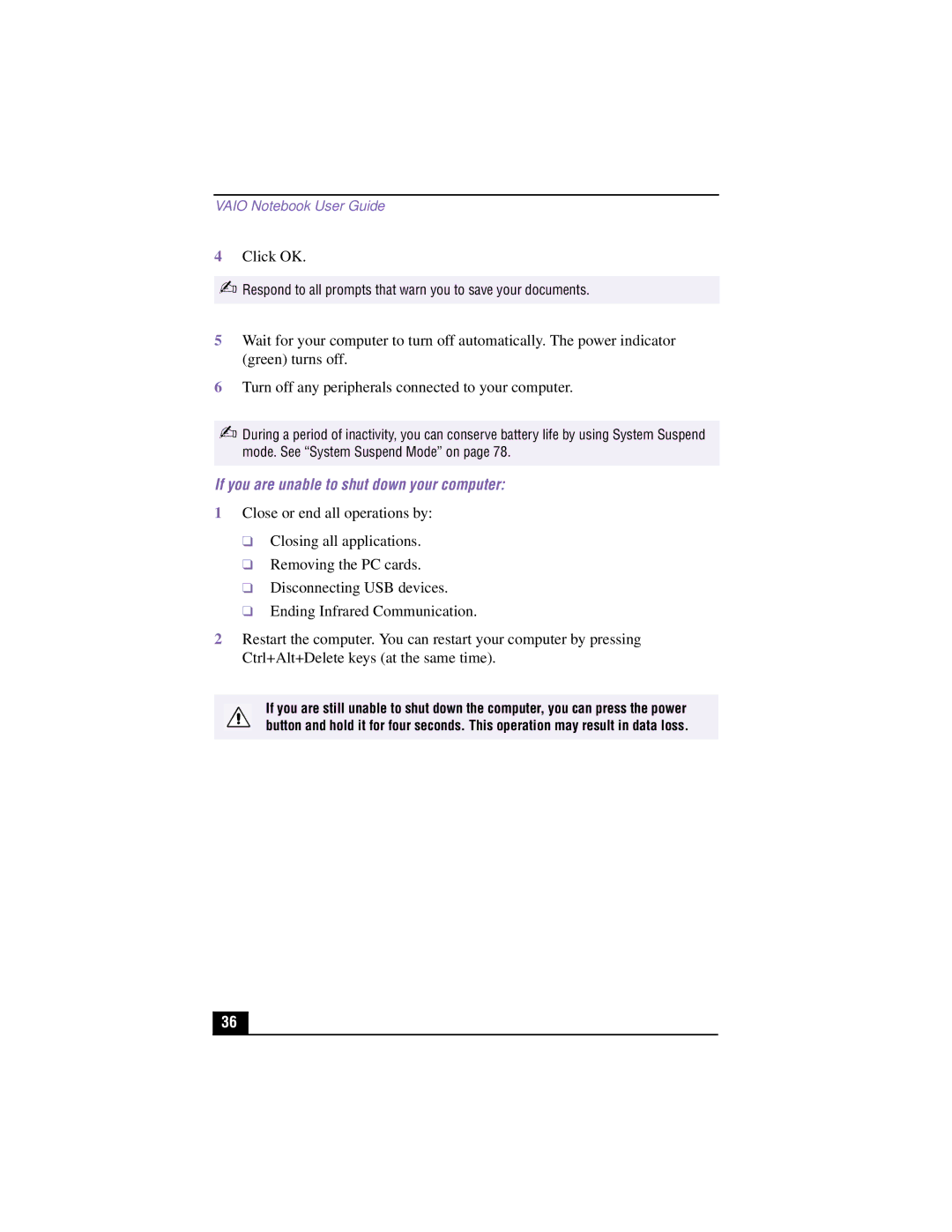 Sony PCG-XG700K, PCG-XG500K manual If you are unable to shut down your computer 