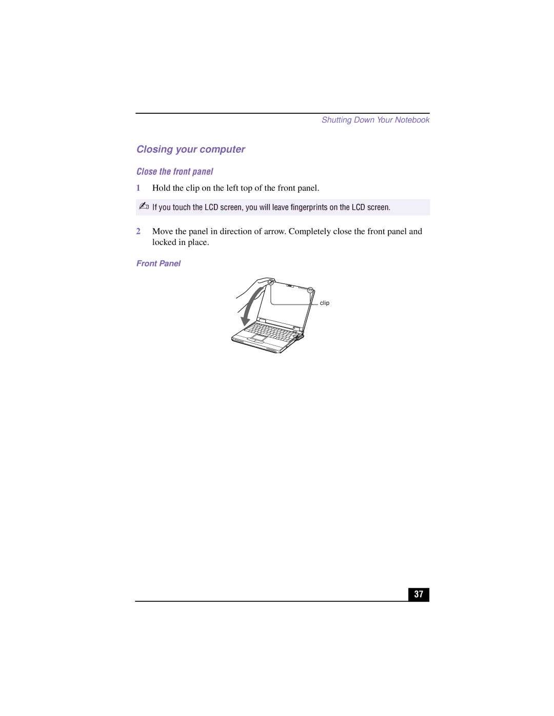 Sony PCG-XG700K, PCG-XG500K manual Closing your computer, Close the front panel, Front Panel 