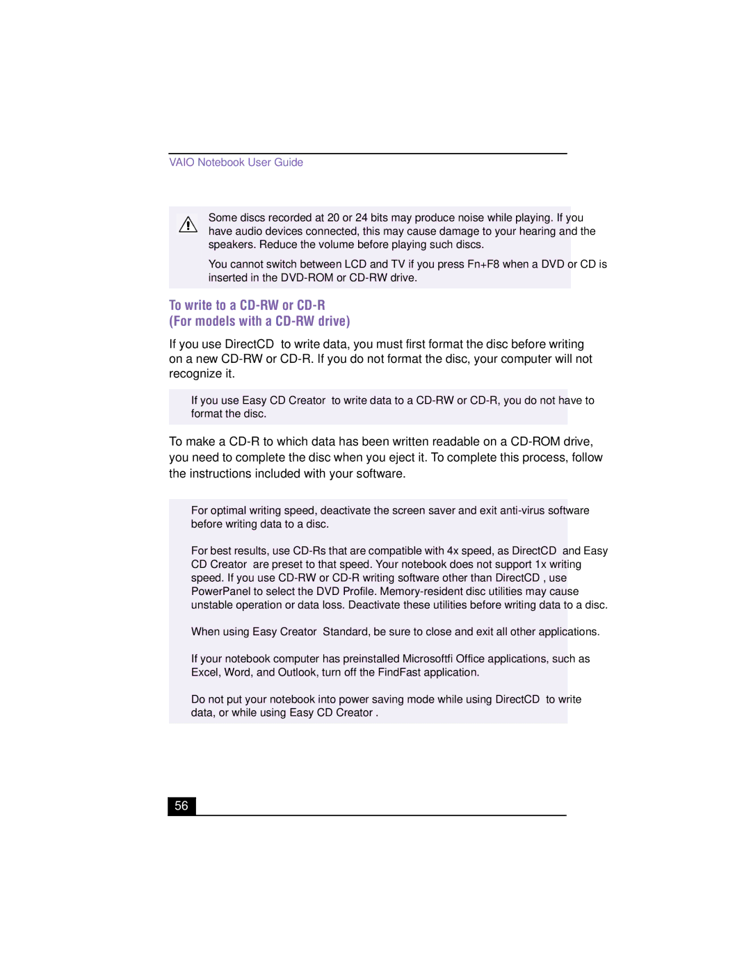 Sony PCG-XG700K, PCG-XG500K manual To write to a CD-RW or CD-R For models with a CD-RW drive 