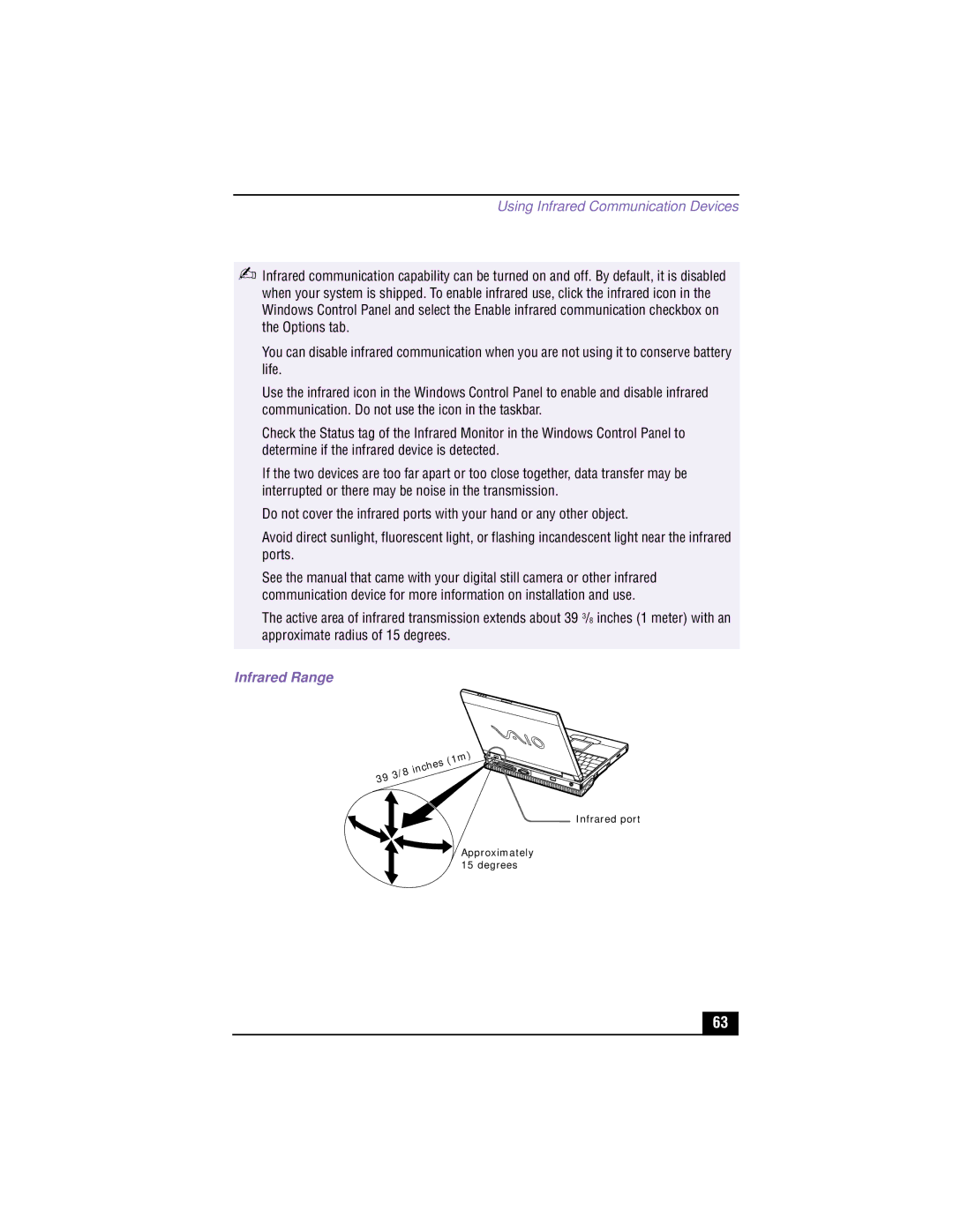 Sony PCG-XG700K, PCG-XG500K manual Using Infrared Communication Devices, Infrared Range 