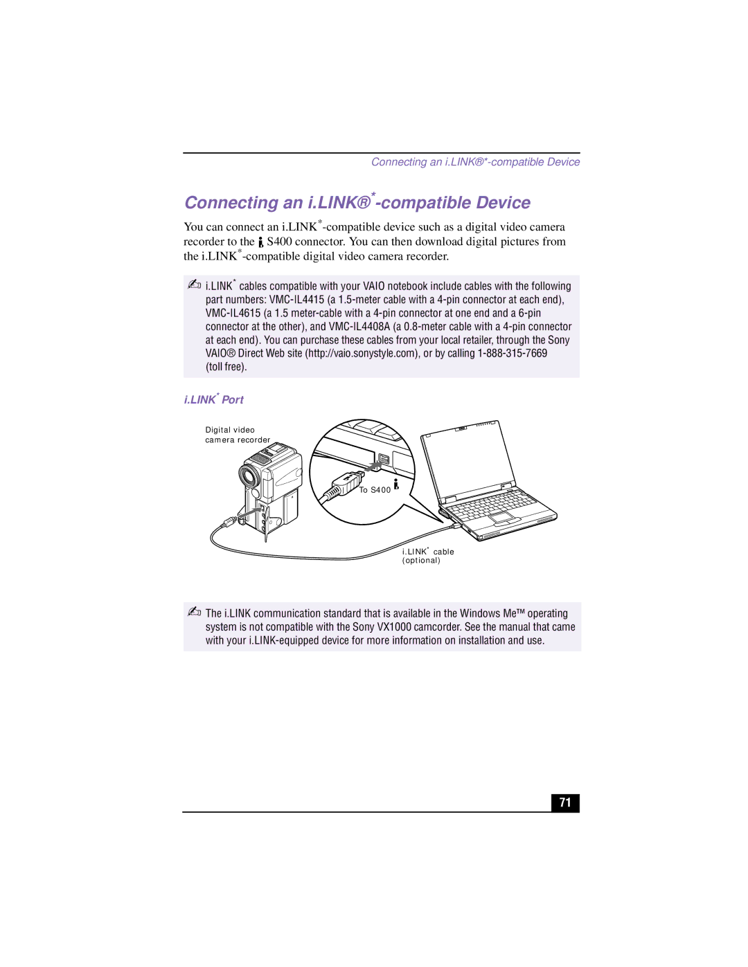 Sony PCG-XG700K, PCG-XG500K manual Connecting an i.LINK *-compatible Device, LINK* Port 