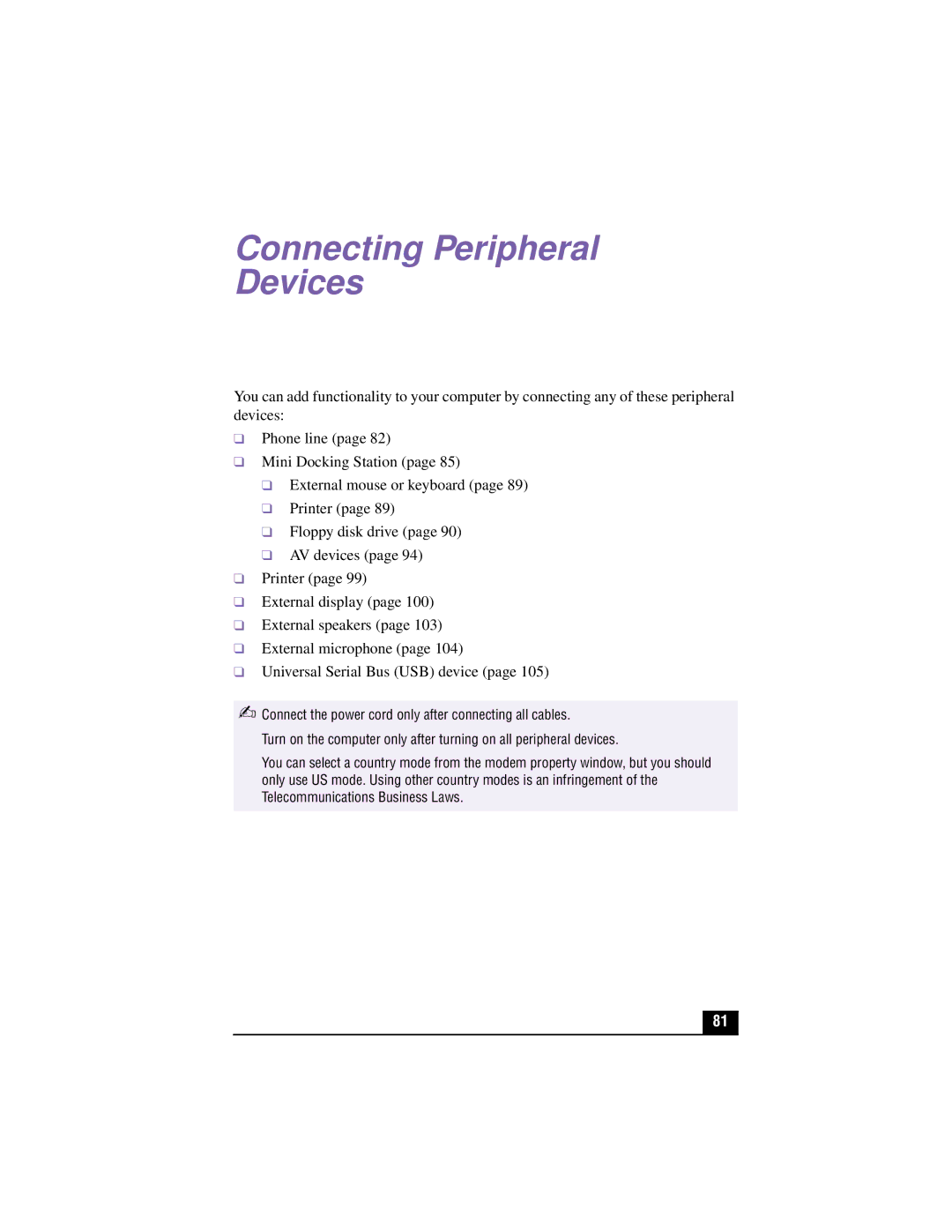 Sony PCG-XG700K, PCG-XG500K manual Connecting Peripheral Devices 