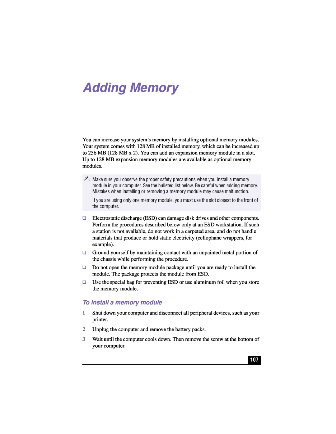 Sony PCG-XG700K, PCG-XG500K manual Adding Memory, To install a memory module 