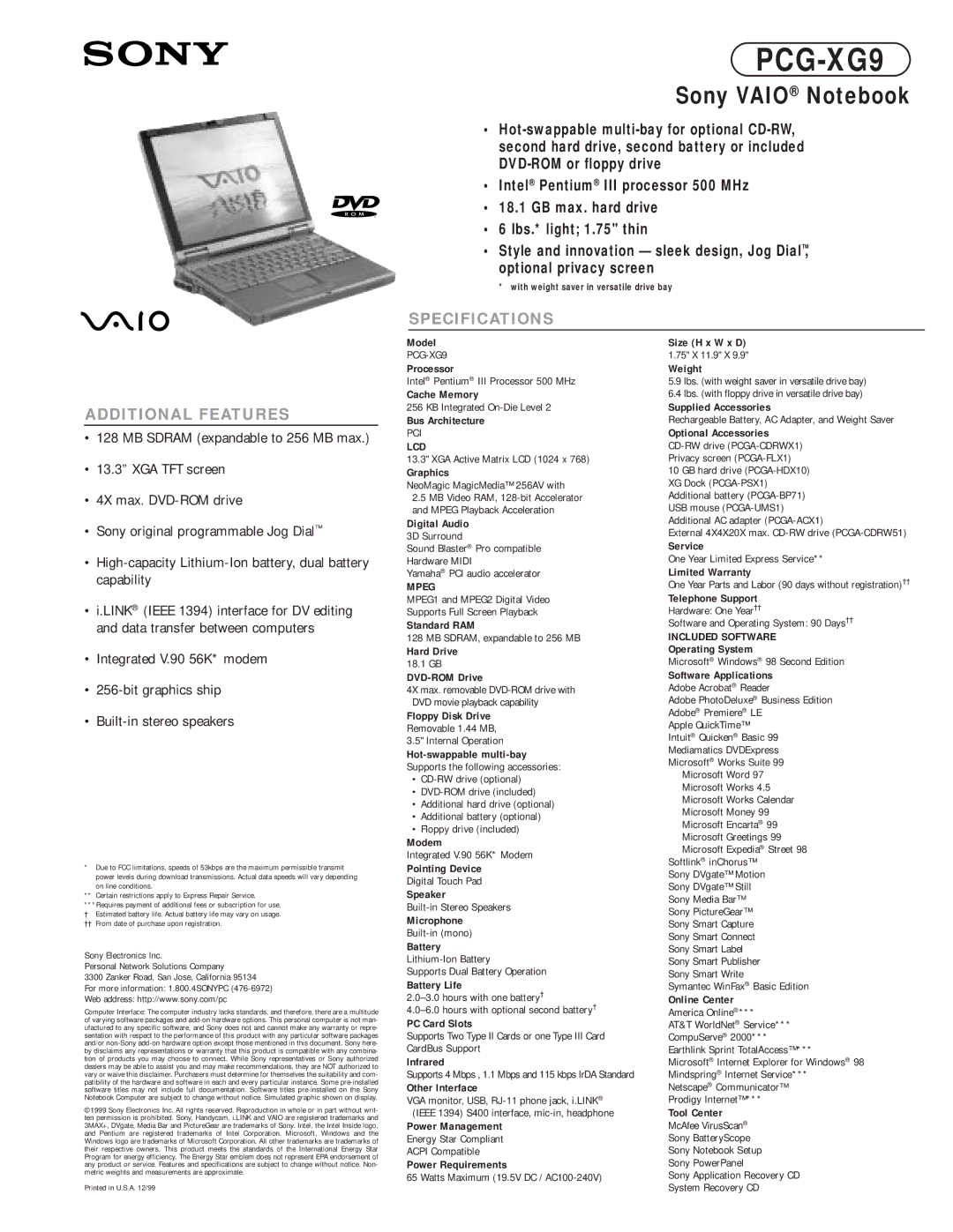 Sony PCG-XG9 specifications Lcd, Mpeg 