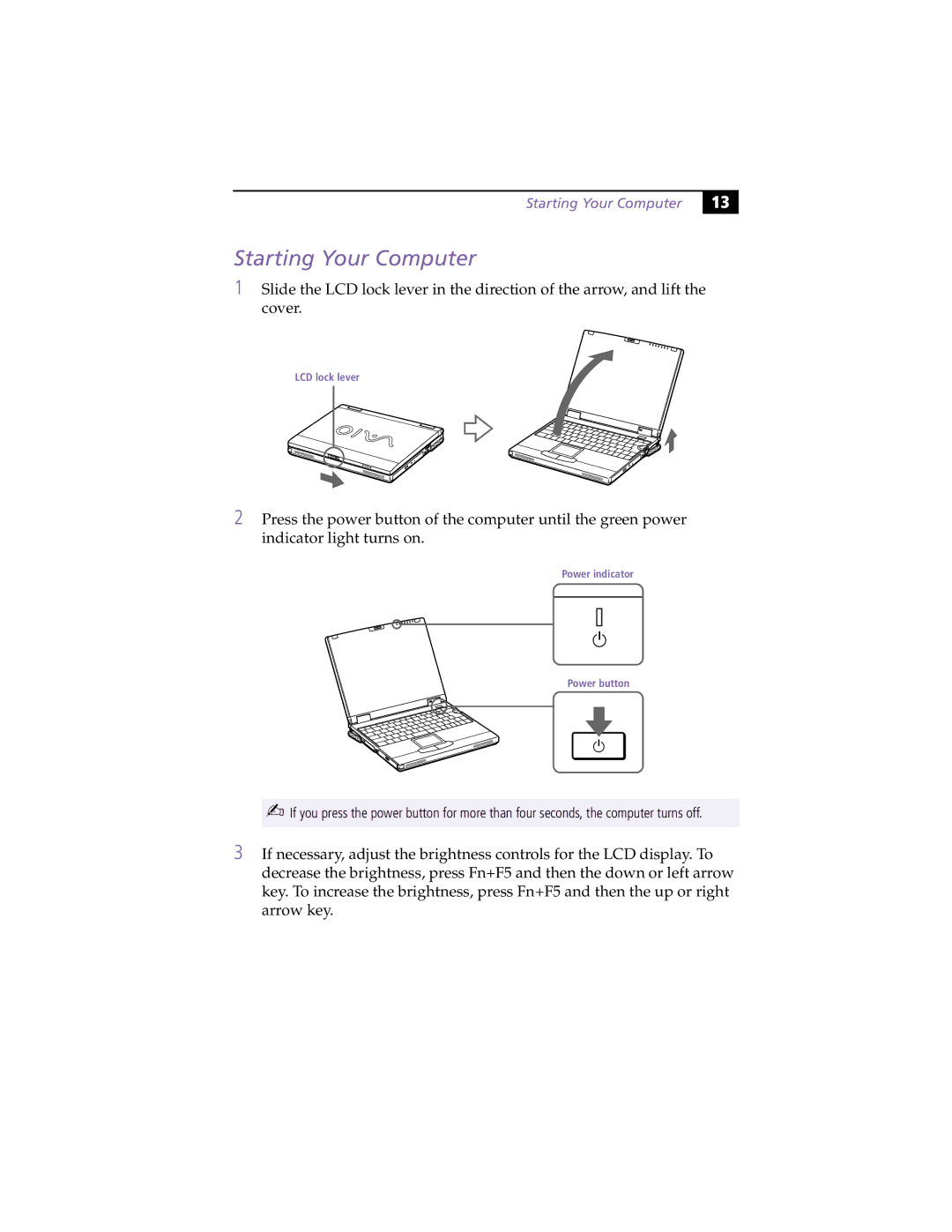 Sony PCG-XG9 manual Starting Your Computer 