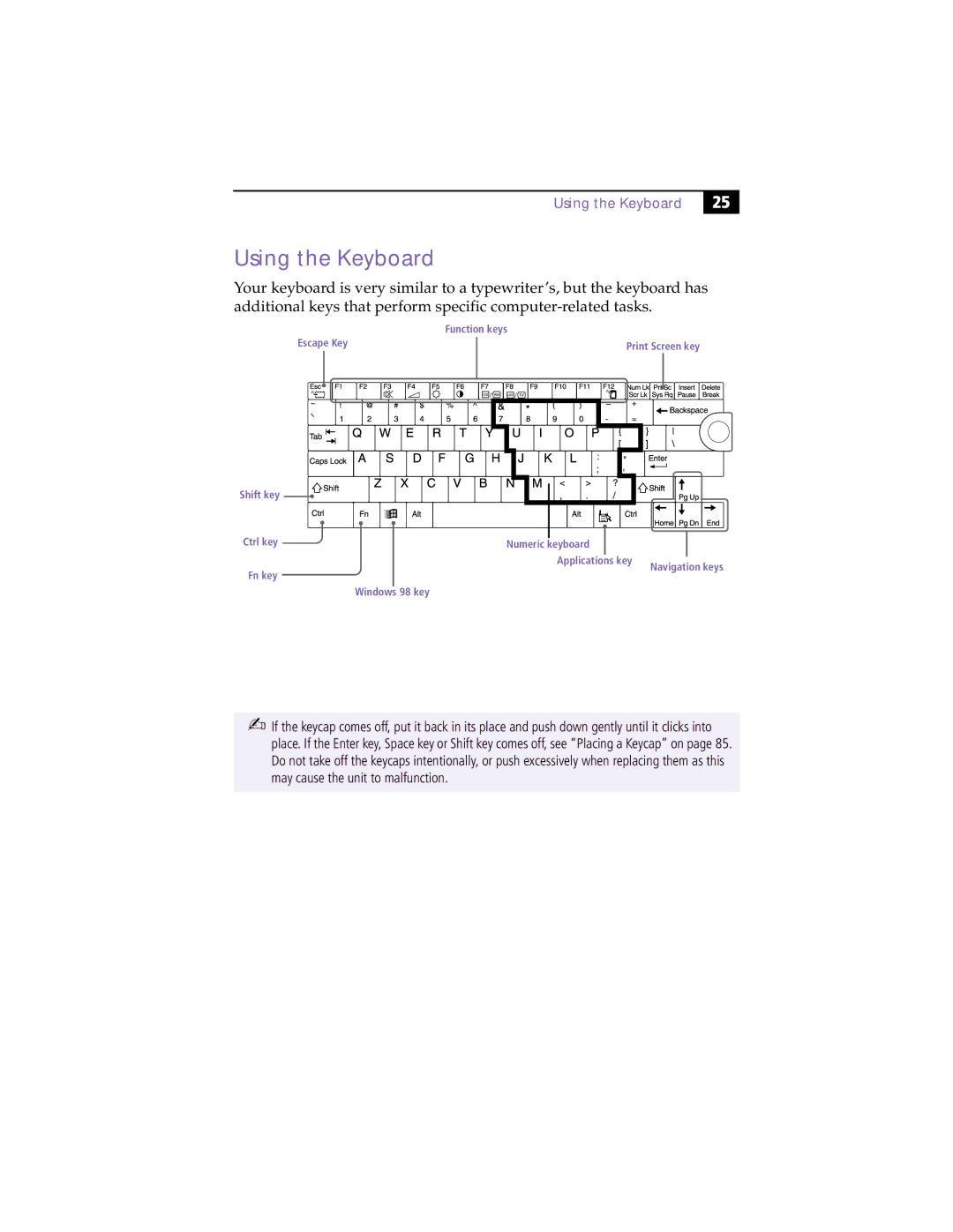 Sony PCG-XG9 manual Using the Keyboard 