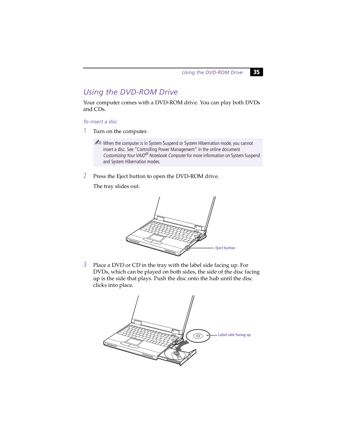 Sony PCG-XG9 manual Using the DVD-ROM Drive, To insert a disc 