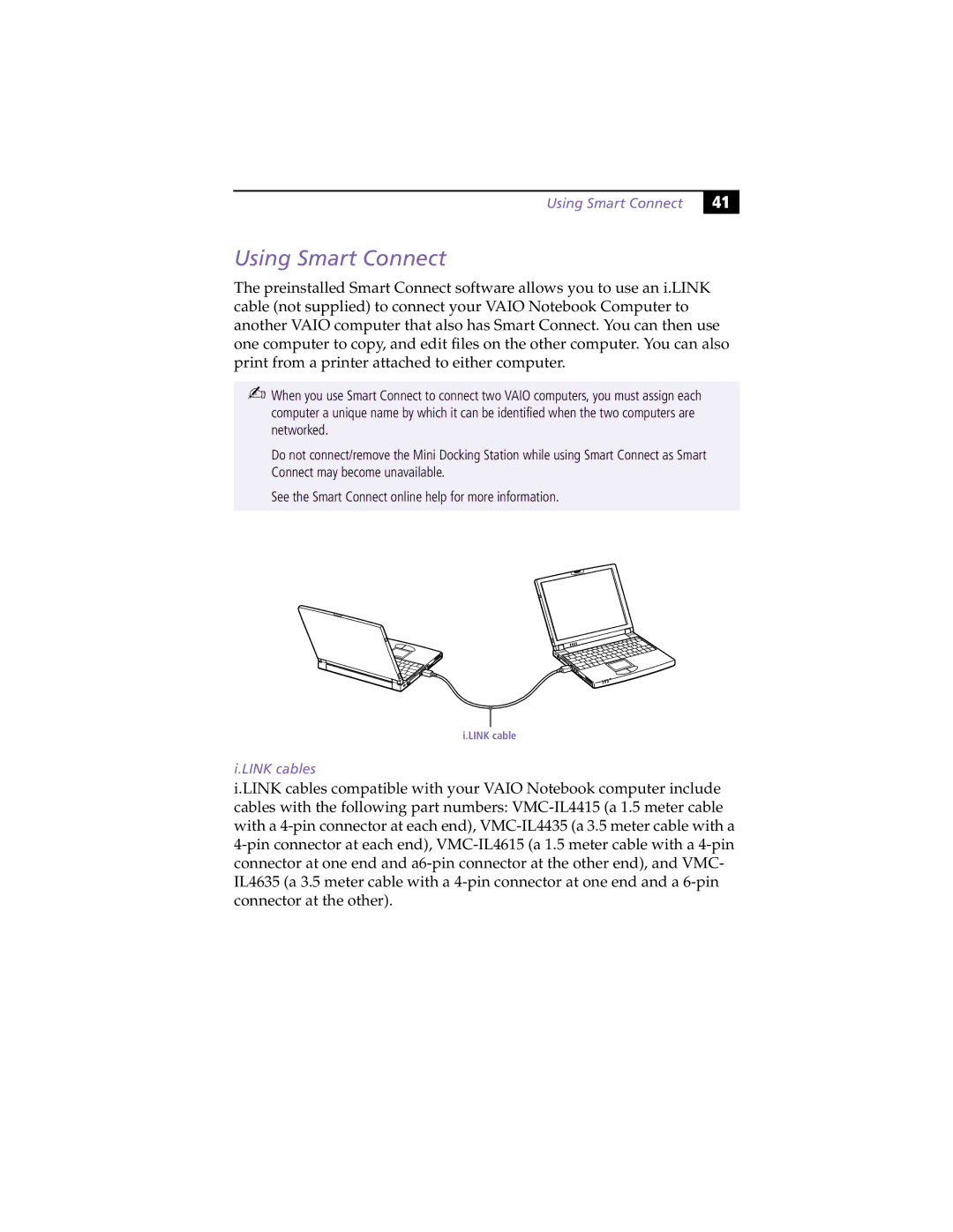 Sony PCG-XG9 manual Using Smart Connect, Link cables 