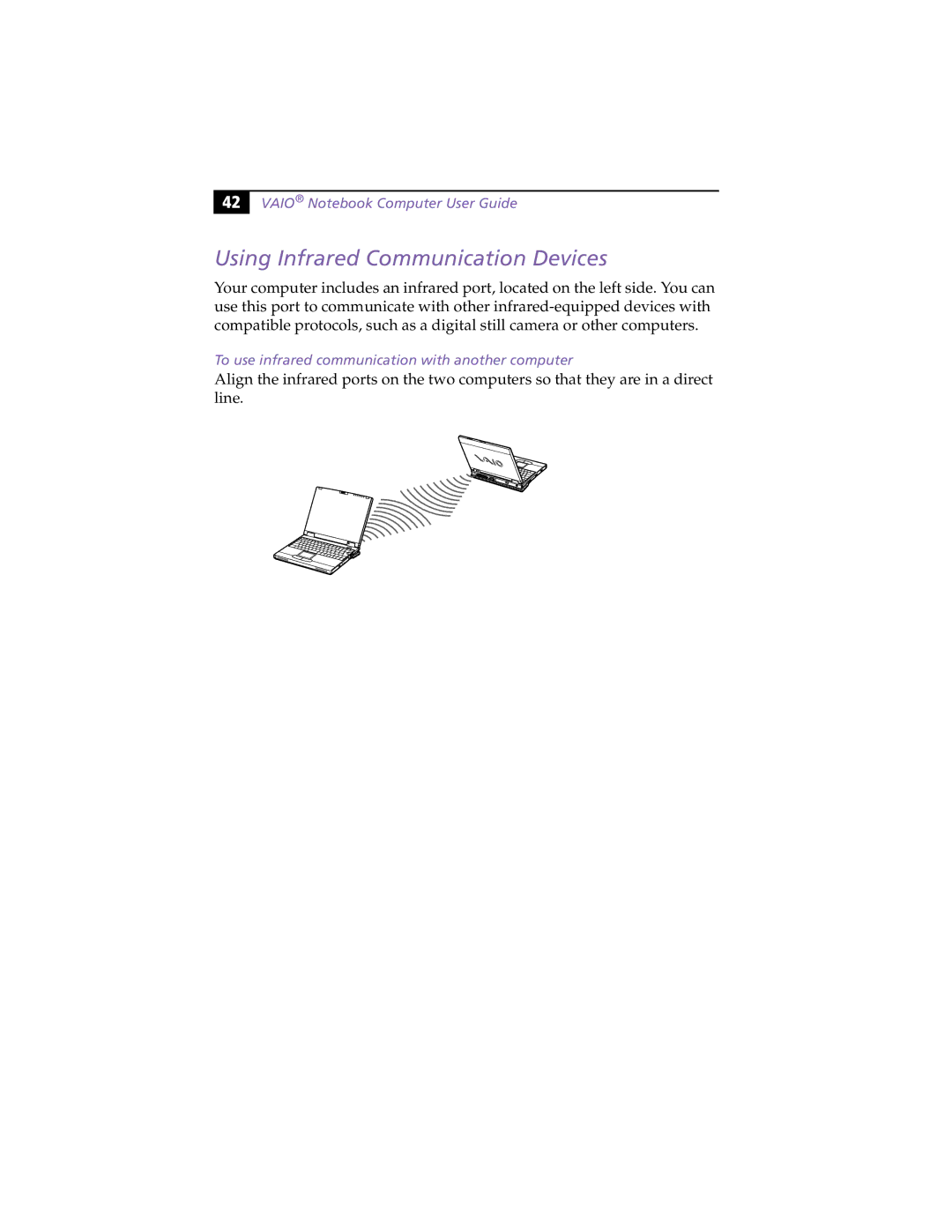 Sony PCG-XG9 manual Using Infrared Communication Devices, To use infrared communication with another computer 