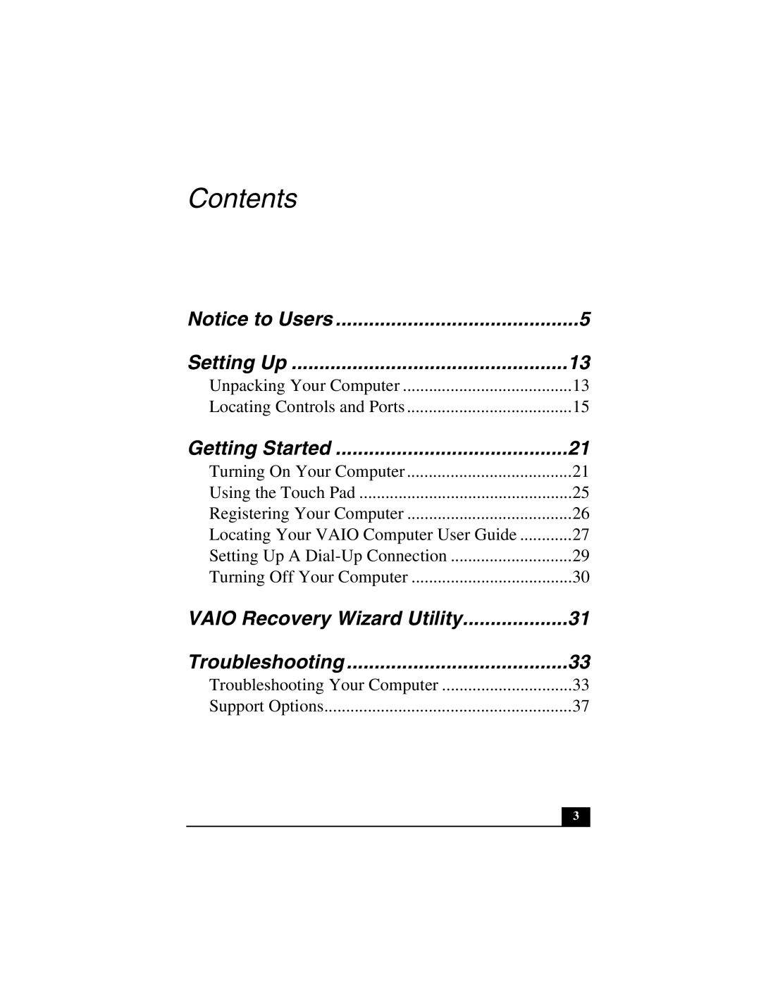 Sony PCG-Z1V quick start Contents 