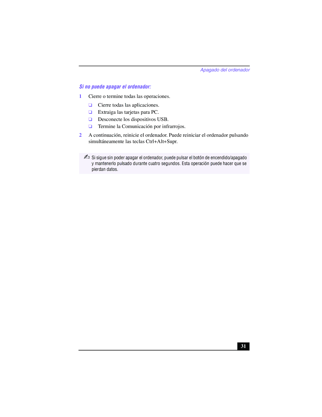 Sony PCG-Z505GE manual Si no puede apagar el ordenador 