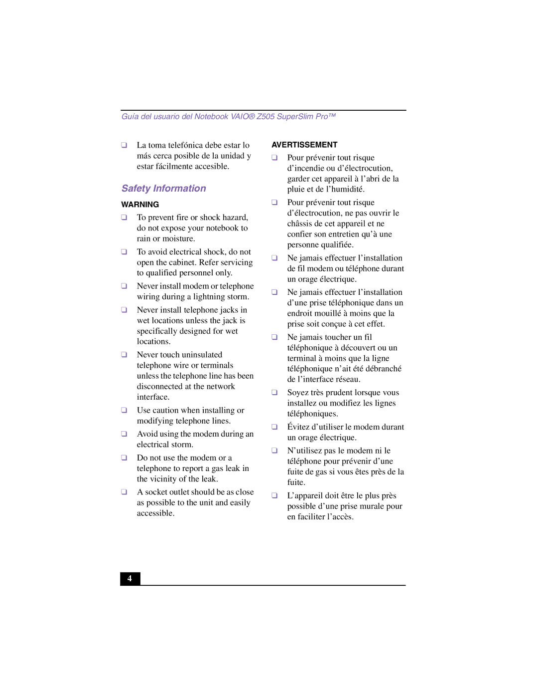 Sony PCG-Z505GE manual Safety Information 