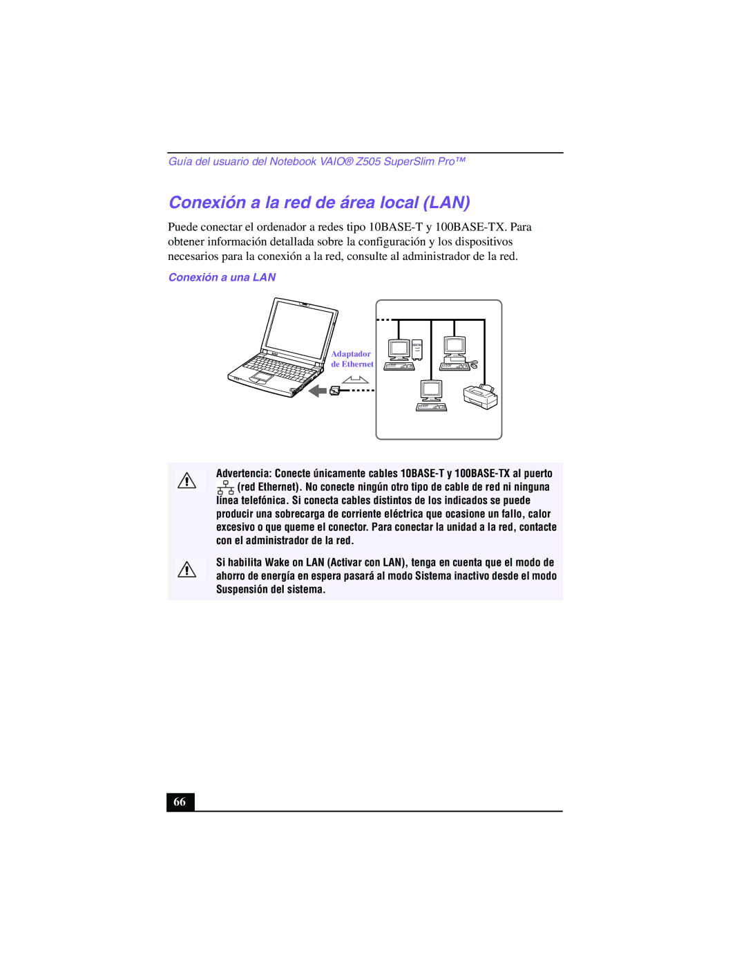 Sony PCG-Z505GE manual Conexión a la red de área local LAN, Conexión a una LAN 