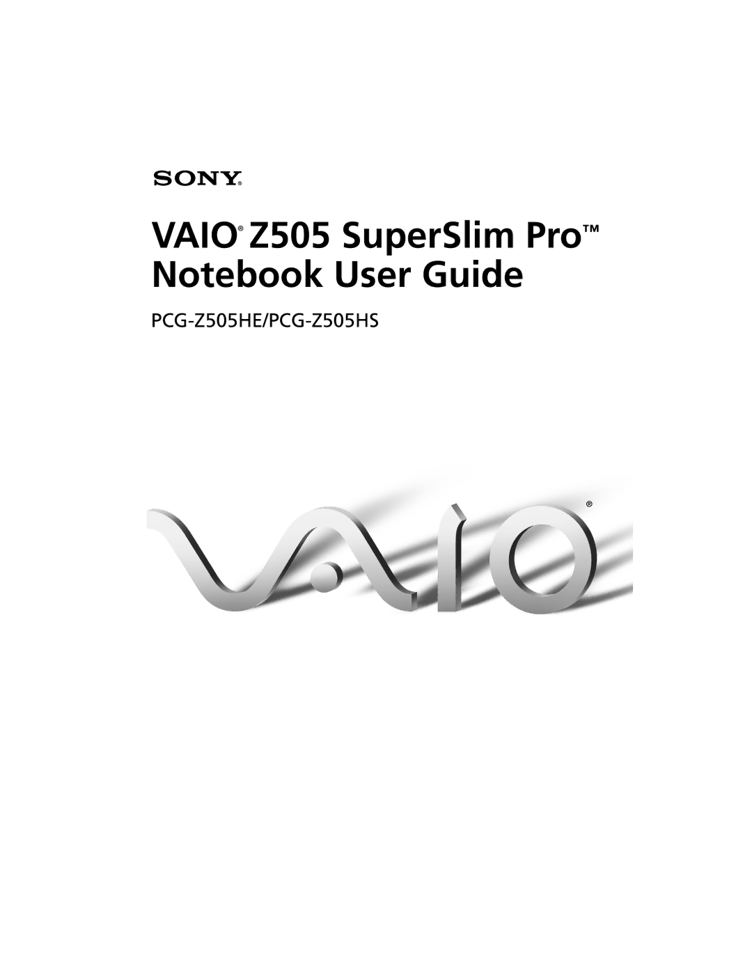 Sony PCG-Z505HE, PCG-Z505HS manual Vaio Z505 SuperSlim Pro 