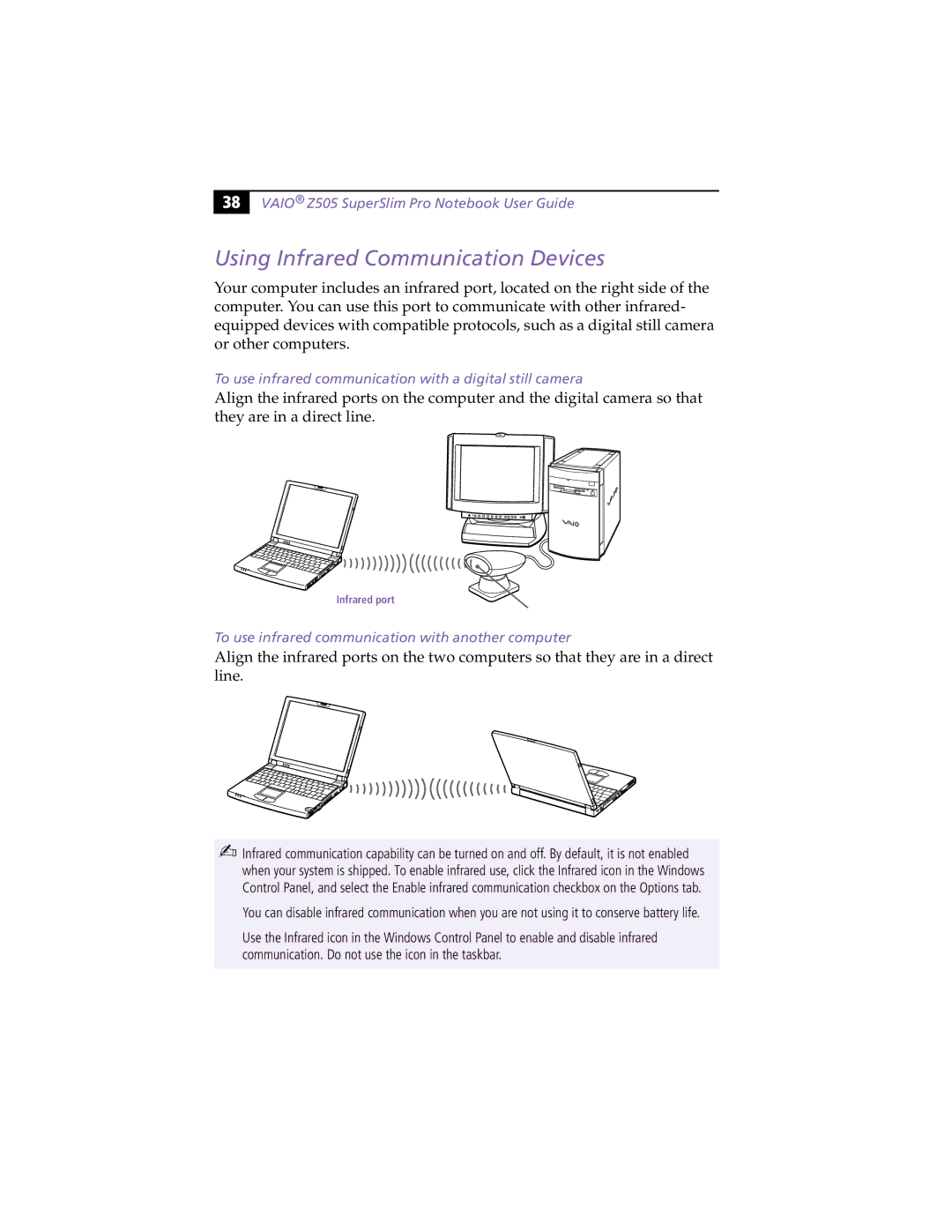Sony PCG-Z505HE, PCG-Z505HS Using Infrared Communication Devices, To use infrared communication with another computer 