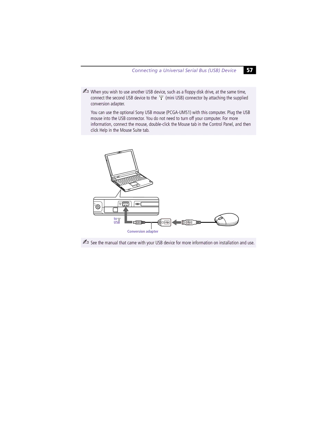 Sony PCG-Z505HE, PCG-Z505HS manual Connecting a Universal Serial Bus USB Device 