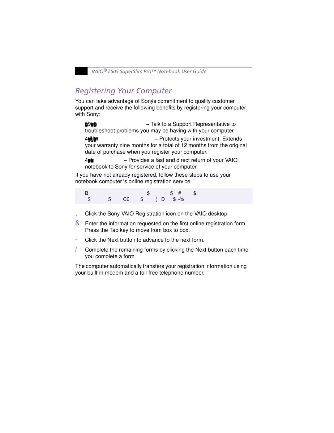 Sony PCG-Z505HSK manual Registering Your Computer 