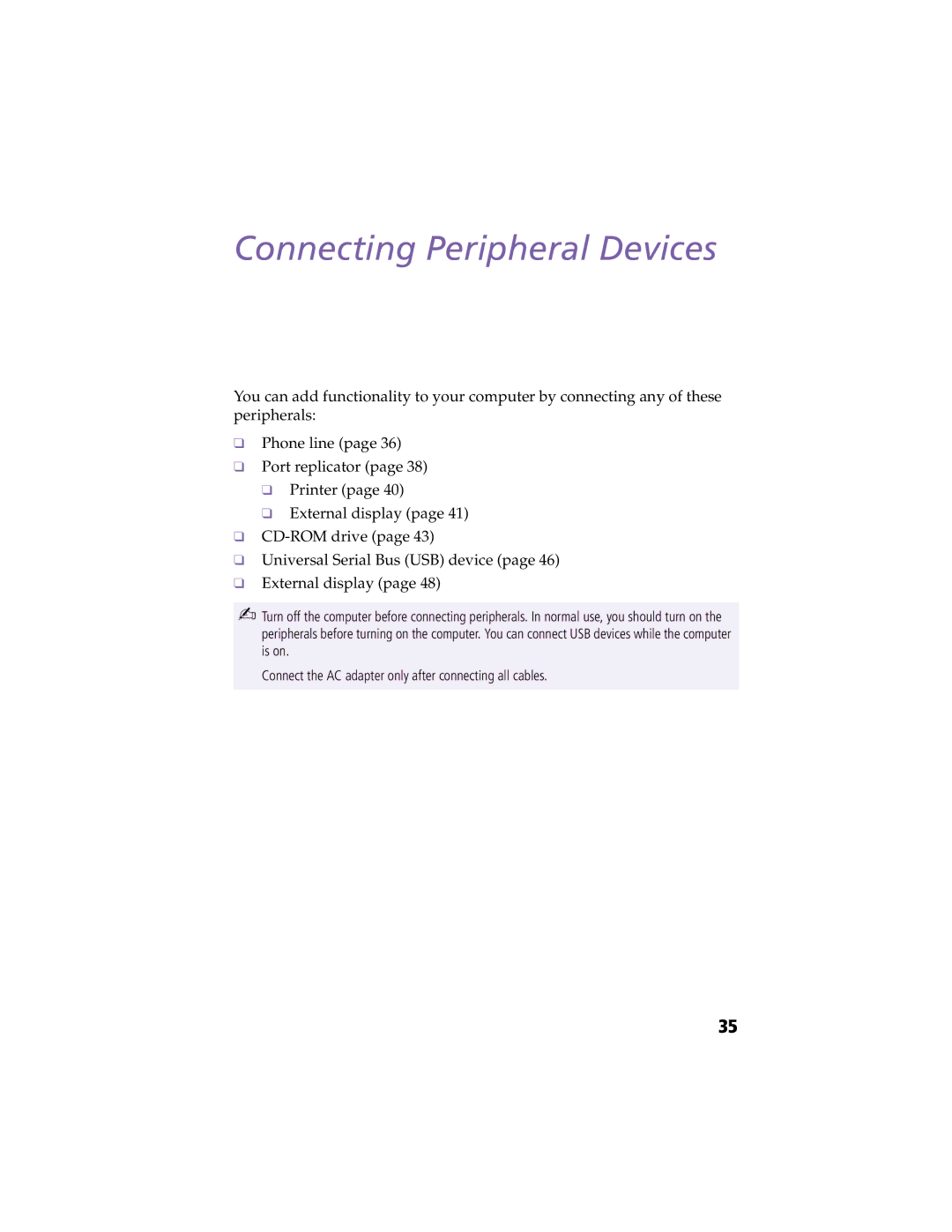 Sony PCG-Z505HSK manual Connecting Peripheral Devices 