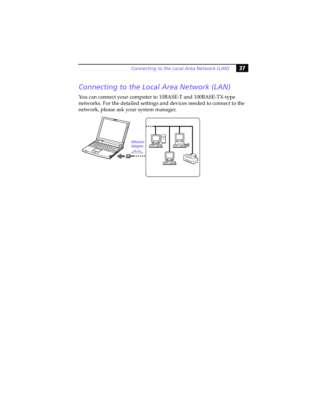 Sony PCG-Z505HSK manual Connecting to the Local Area Network LAN 