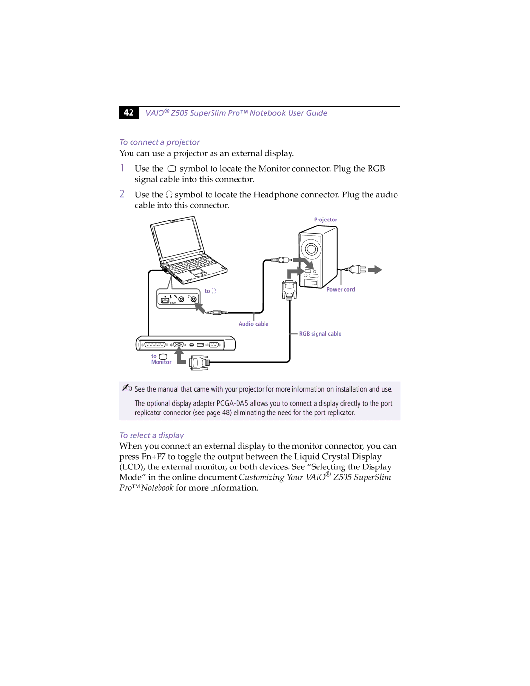 Sony PCG-Z505HSK manual To select a display 