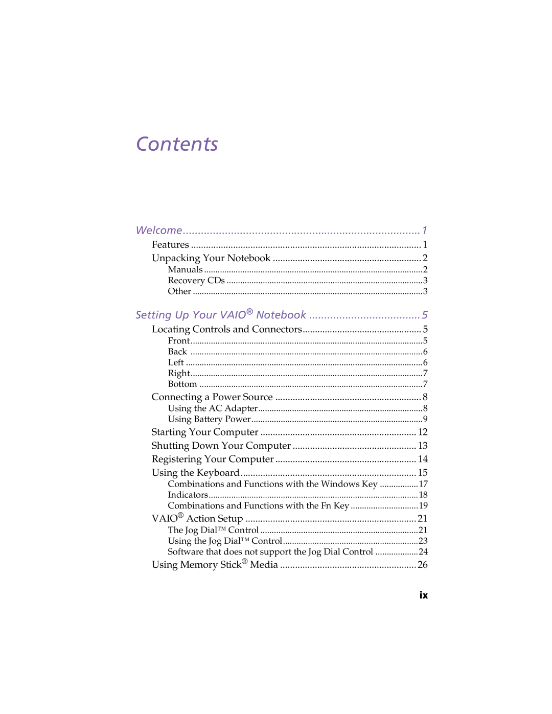 Sony PCG-Z505HSK manual Contents 