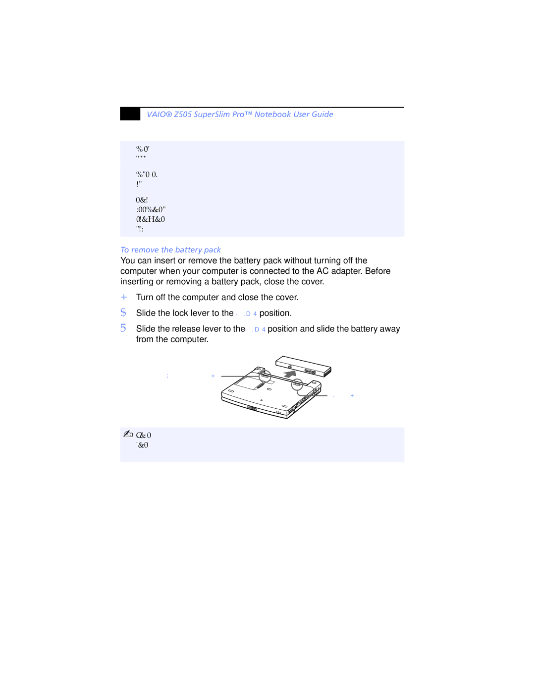 Sony PCG-Z505JSK, PCG-Z505JEK manual To remove the battery pack 