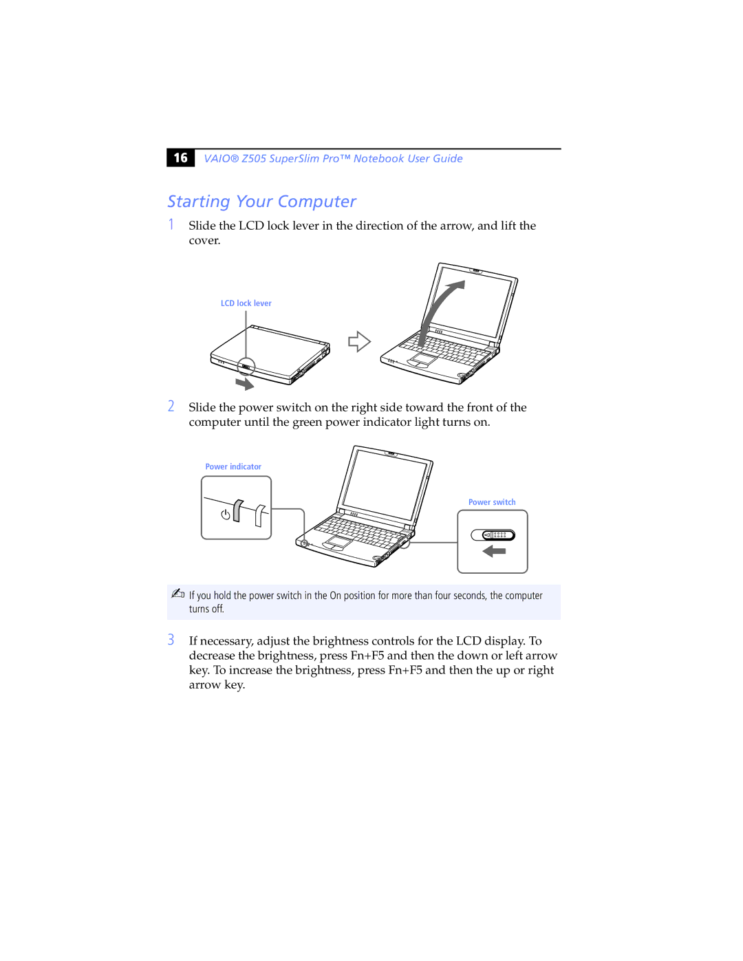 Sony PCG-Z505JSK, PCG-Z505JEK manual Starting Your Computer 