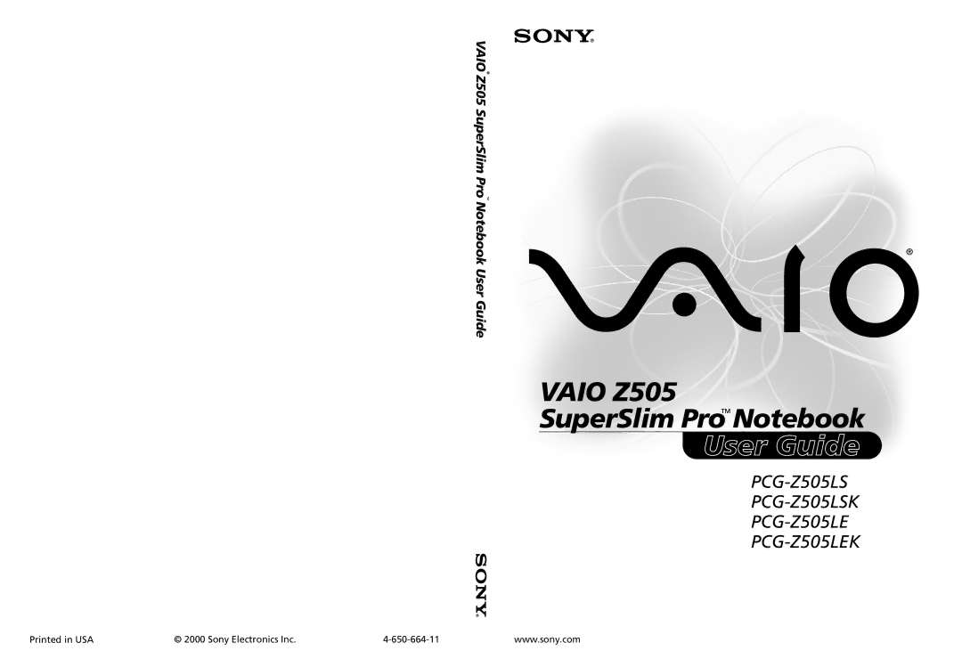 Sony PCG-Z505LSK, PCG-Z505LEK manual User Guide 